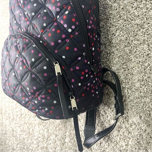 Kate Spade Backpack Women’s Karissa Nylon Quilted Black & Pink Polka Dot Large - Picture 3 of 16
